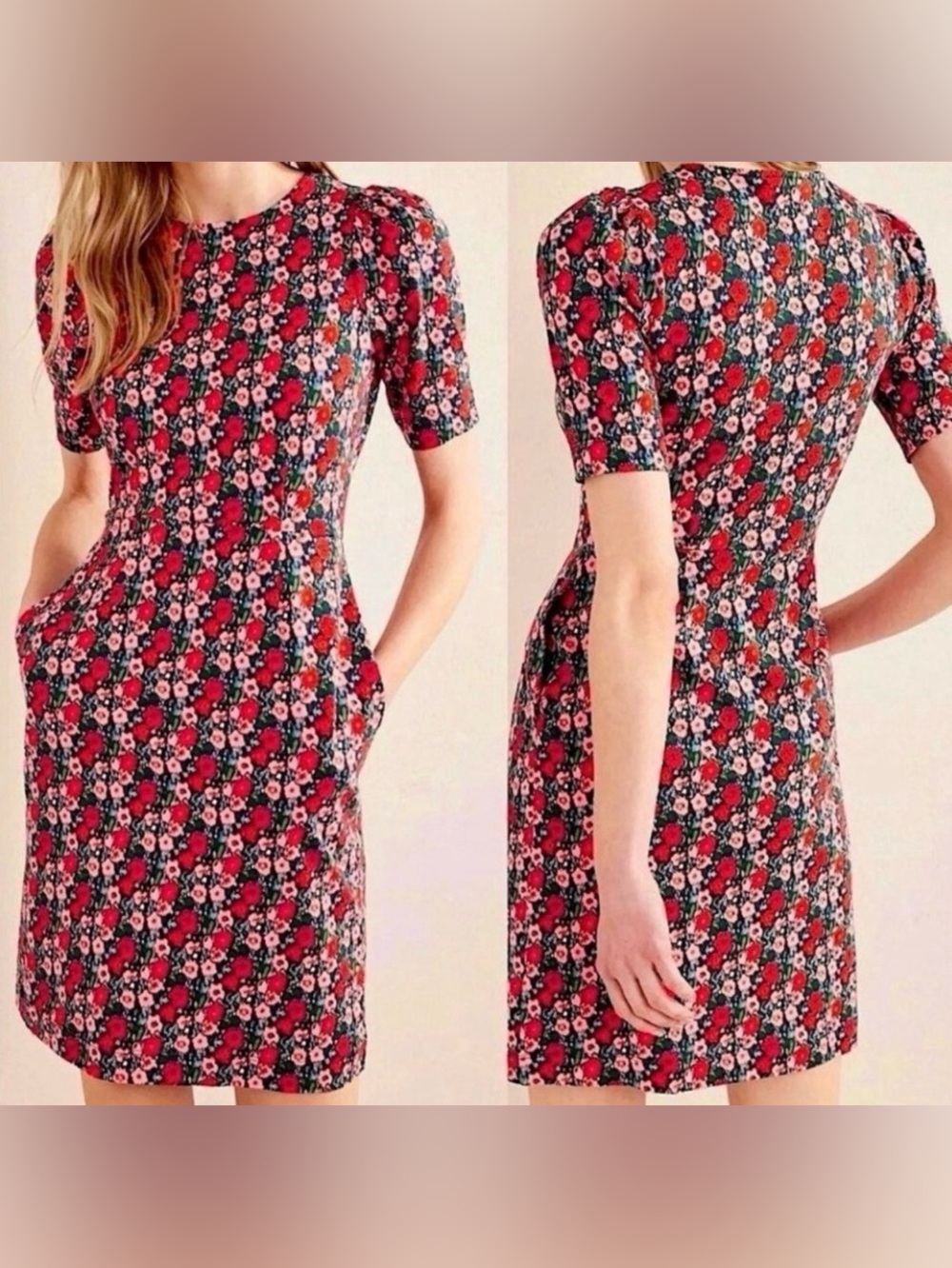 Boden Red Pink Zoe Floral Short Sleeve Dress size 6